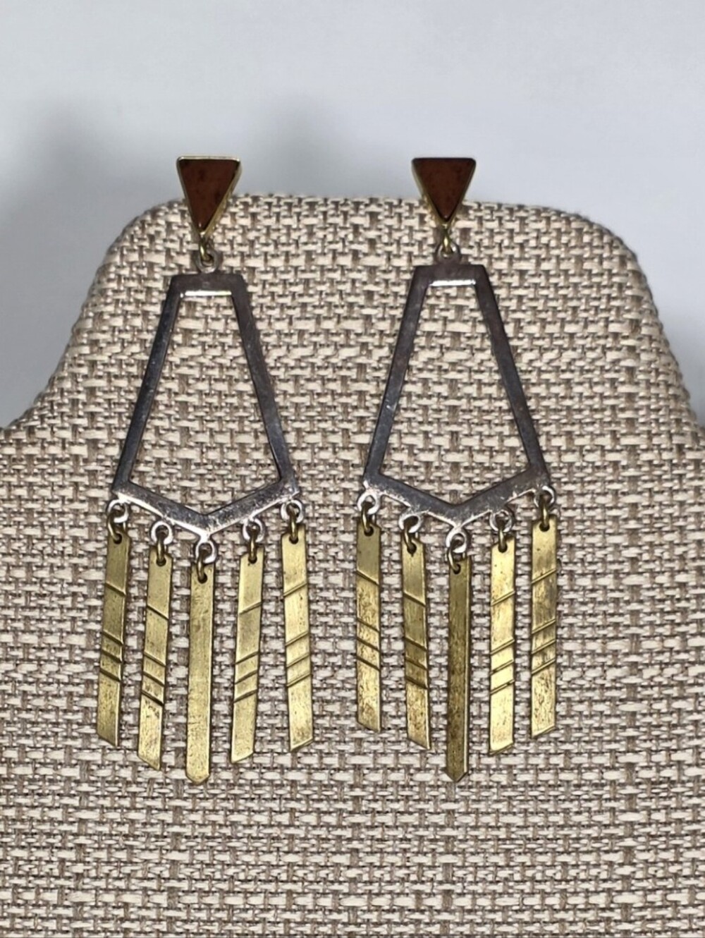 Noonday Collection Boho Brass Mixed Metal Dangle Fringe Earrings Geometric